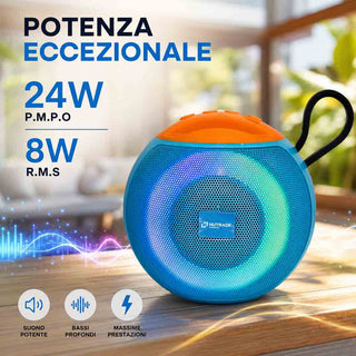 Cassa Bluetooth 5.3 Portatile RGB 8W con TWS e Radio FM USB/SD/AUX