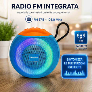 Cassa Bluetooth 5.3 Portatile RGB 8W con TWS e Radio FM USB/SD/AUX
