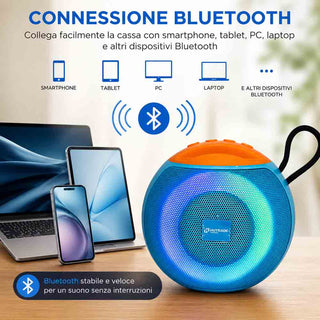 Cassa Bluetooth 5.3 Portatile RGB 8W con TWS e Radio FM USB/SD/AUX