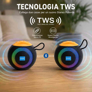 Cassa Bluetooth 5.3 Portatile RGB 8W con TWS e Radio FM USB/SD/AUX