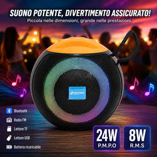 Cassa Bluetooth 5.3 Portatile RGB 8W con TWS e Radio FM USB/SD/AUX
