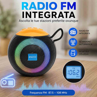 Cassa Bluetooth 5.3 Portatile RGB 8W con TWS e Radio FM USB/SD/AUX