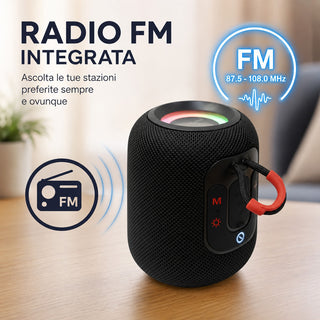 Cassa Bluetooth 5.3 Portatile 15W con LED RGB TWS e Radio FM