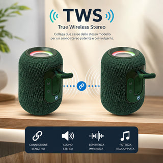 Cassa Bluetooth 5.3 Portatile 15W con LED RGB TWS e Radio FM