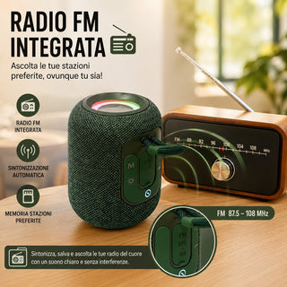 Cassa Bluetooth 5.3 Portatile 15W con LED RGB TWS e Radio FM