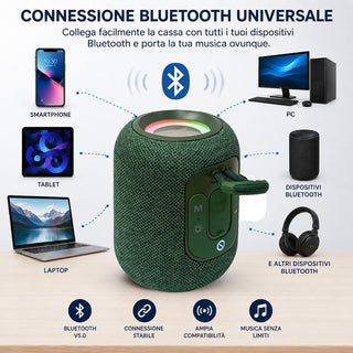 Cassa Bluetooth 5.3 Portatile 15W con LED RGB TWS e Radio FM