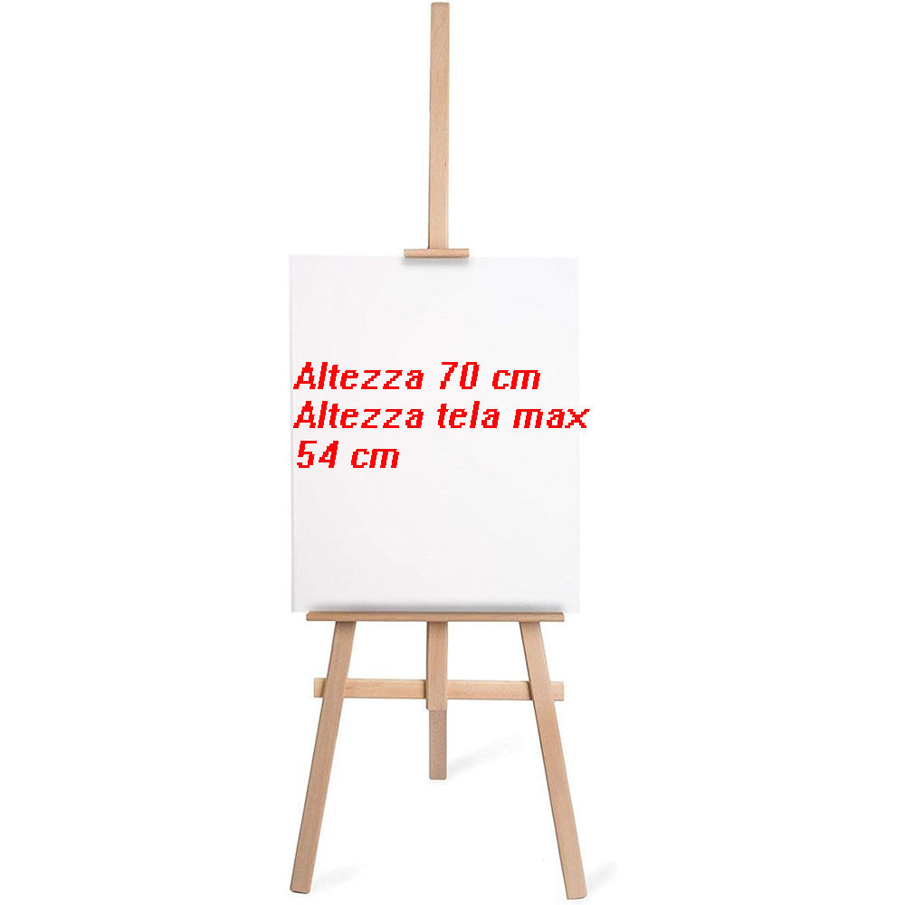 Cavalletto pittorico in legno leggero inclinabile altezza 70 e 165 cm per pittura o esposizione di tele quadri e foto