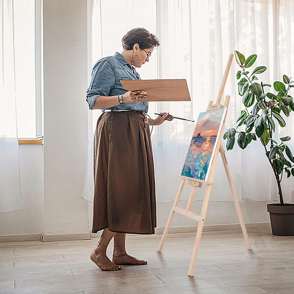 Cavalletto pittorico in legno leggero inclinabile altezza 70 e 165 cm per pittura o esposizione di tele quadri e foto