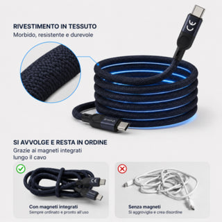 Cavo magnetico da Type-C a Type-C di ricarica e dati 1.2 Metri 60 Watt