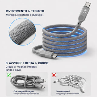 Cavo magnetico da Type-C a Type-C di ricarica e dati 1.2 Metri 60 Watt