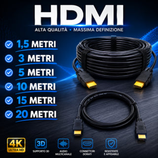 Cavo HDMI M/M con connettori oro 1,5 3 5 10 15 20 MT 1080P