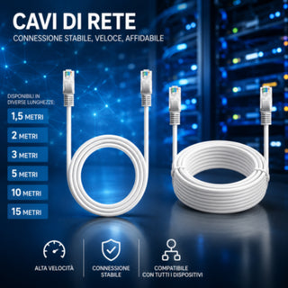 Cavo rete LAN ethernet RJ45 categoria Cat5 1,5 2 3 5 10 e 15 metri
