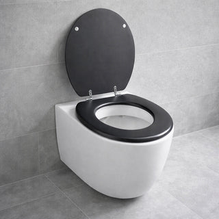 Copriwater universale moderno nero satinato in legno MDF con cerniere