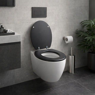 Copriwater universale moderno nero satinato in legno MDF con cerniere