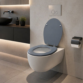 Copriwater universale moderno grigio satinato in legno MDF con cerniere