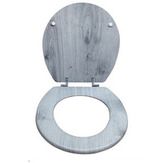 Copriwater universale grigio effetto legno in legno MDF con cerniere