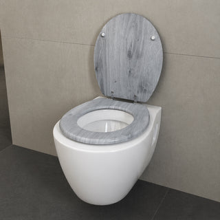Copriwater universale grigio effetto legno in legno MDF con cerniere