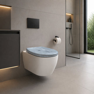 Copriwater universale grigio effetto legno in legno MDF con cerniere