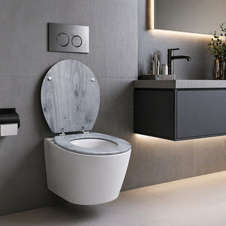Copriwater universale grigio effetto legno in legno MDF con cerniere