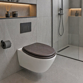 Copriwater universale marrone scuro effetto legno in MDF con cerniere