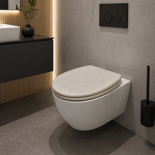 Copriwater universale rovere chiaro effetto legno in MDF con cerniere