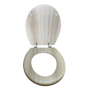 Copriwater universale beige chiaro effetto legno in MDF con cerniere