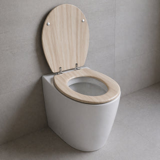 Copriwater universale beige chiaro effetto legno in MDF con cerniere