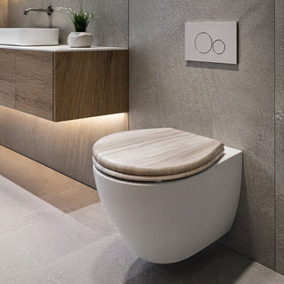 Copriwater universale beige chiaro effetto legno in MDF con cerniere