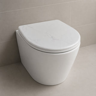Copriwater universale bianco effetto marmo in MDF con cerniere