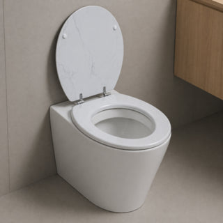 Copriwater universale bianco effetto marmo in MDF con cerniere