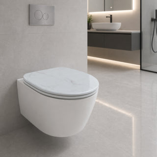 Copriwater universale bianco effetto marmo in MDF con cerniere