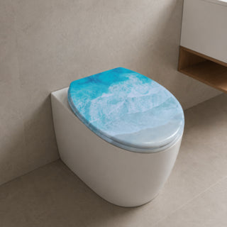 Copriwater universale moderno effetto onde marine in MDF con cerniere