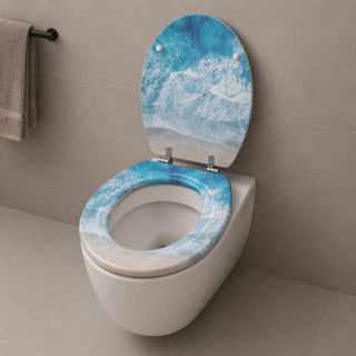 Copriwater universale moderno effetto onde marine in MDF con cerniere