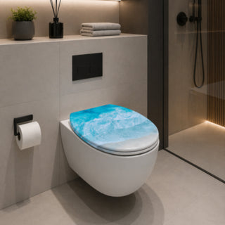 Copriwater universale moderno effetto onde marine in MDF con cerniere