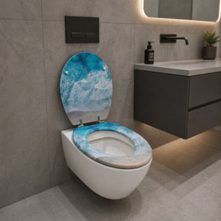 Copriwater universale moderno effetto onde marine in MDF con cerniere