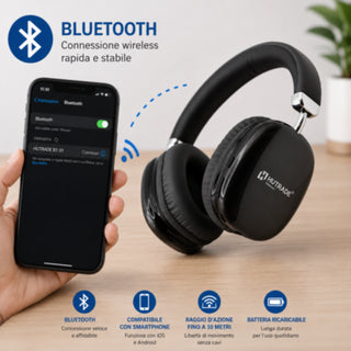 Cuffia Bluetooth ricaricabile Wireless on-ear padiglione da 40 mm 12H