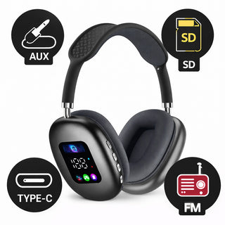 Cuffia Bluetooth ricaricabile radio FM ingresso AUX SD Type-C display