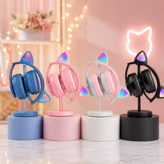 Cuffia Bluetooth pieghevole con orecchie di gatto luminose TF card