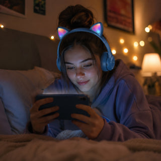 Cuffia Bluetooth pieghevole con orecchie di gatto luminose TF card