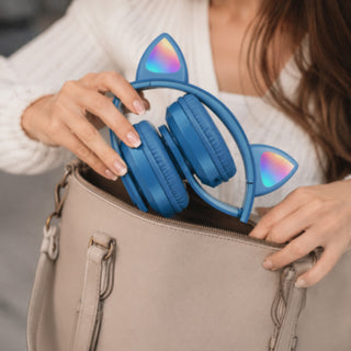 Cuffia Bluetooth pieghevole con orecchie di gatto luminose TF card
