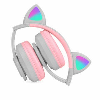 Cuffia Bluetooth pieghevole con orecchie di gatto luminose TF card