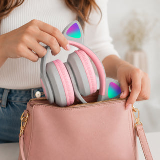 Cuffia Bluetooth pieghevole con orecchie di gatto luminose TF card