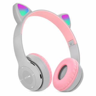 Cuffia Bluetooth pieghevole con orecchie di gatto luminose TF card