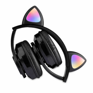 Cuffia Bluetooth pieghevole con orecchie di gatto luminose TF card