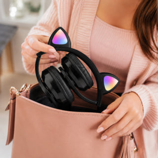 Cuffia Bluetooth pieghevole con orecchie di gatto luminose TF card