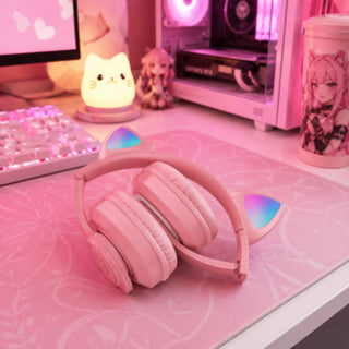 Cuffia Bluetooth pieghevole con orecchie di gatto luminose TF card
