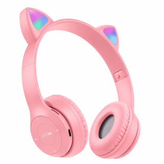 Cuffia Bluetooth pieghevole con orecchie di gatto luminose TF card