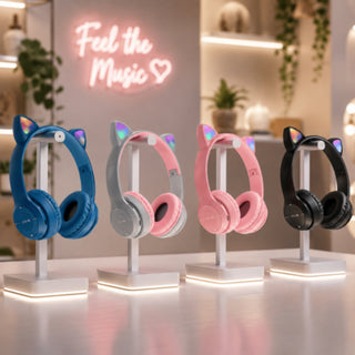 Cuffia Bluetooth pieghevole con orecchie di gatto luminose TF card