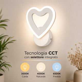 Applique led forma di cuore 6 watt tecnologia CCT lampada da parete