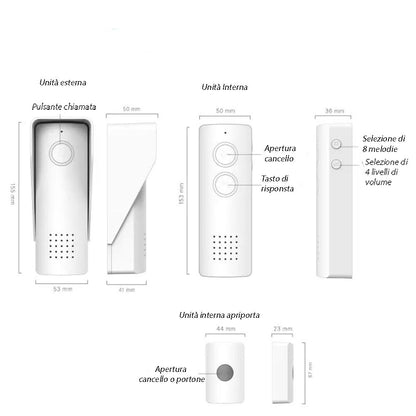 Citofono wireless senza fili monofamiliare con funziona apri porta campanello per casa 300 metri 8 suonerie